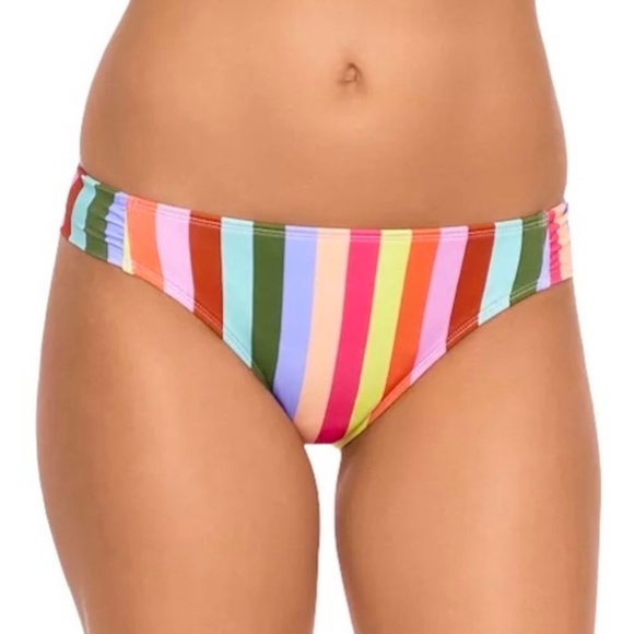 New Salt + Cove Cabana Stripes Shirred Tab Side Hipster Bikini Bottom Size Large - Picture 1 of 13